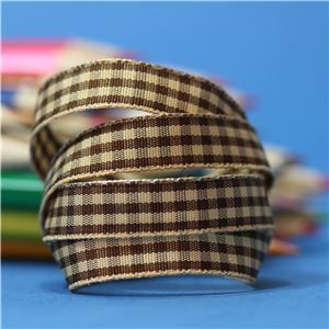 10mm Gingham Ribbon - Turftan/Ginger